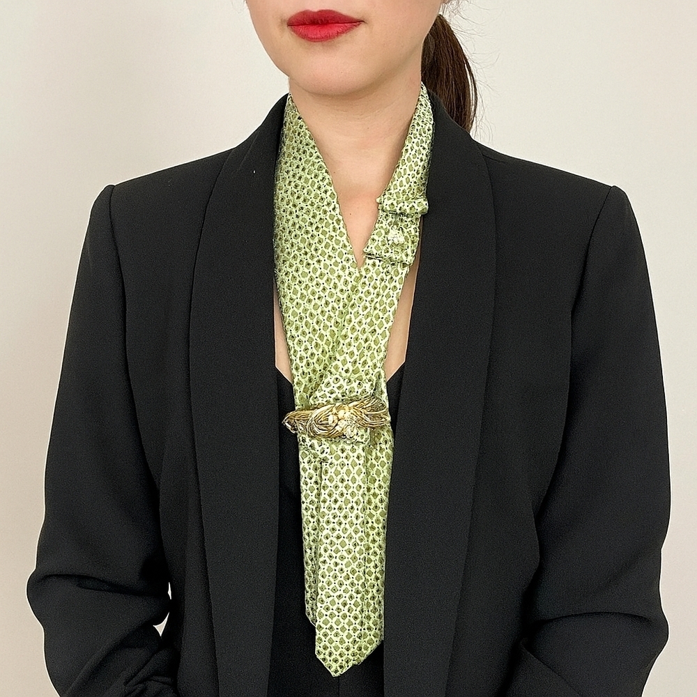 Handcrafted Silk Tie Collar with Vintage Gold Brooch